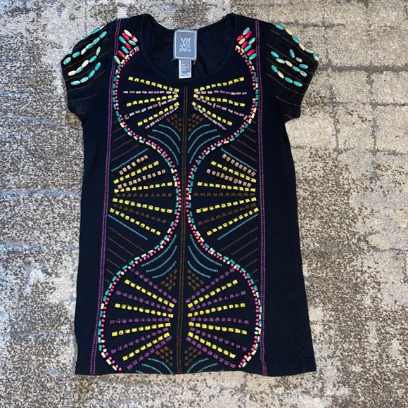 ❌Sold❌ Mango women’s  wood beaded cap sleeve t-shirt - Picture 1 of 6